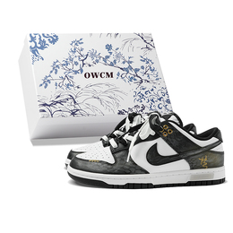 Nike Кроссовки для скейтбординга Dunk, износостойкие, низкие, мужские, черно-золотые dd1391-100(team拾柒-男款低帮暗鳞蜕金黑白) | black gold