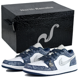Jordan Баскетбольные кроссовки Air 1 NR Gift Low Top Vintage, мужские, сине-белые 553558-141(team679-冰花蓝雨s-box) | ice flower blue rain-high-end gift box 1
