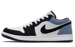 Jordan Баскетбольные кроссовки Air 1 Black Denim Low Top Vintage, мужские, черные, белые, синие ih0648-141(team990-黑牛仔) | black white blue