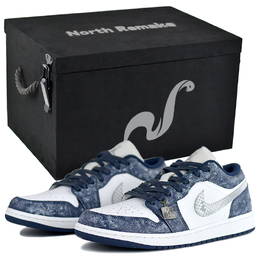 Jordan Баскетбольные кроссовки Air 1 NR Gift Low Top Vintage, мужские, сине-белые 553558-141(team679-冰花蓝s-box) | ice flower blue rain-high-end gift box 1