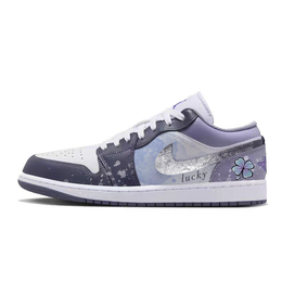 Jordan Баскетбольные кроссовки Air 1 Anti Slip, износостойкие, низкие, винтажные, мужские, фиолетово-белые 553558-145(team181-幸运四叶草) | purple white