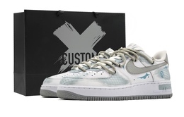 Nike Кроссовки Air Force 1 с низким верхом, противоскользящие, износостойкие, для скейтбординга, мужские, белые, сине-серые fj4146-100（team218-龙鳞敖丙s-box） | white blue gray