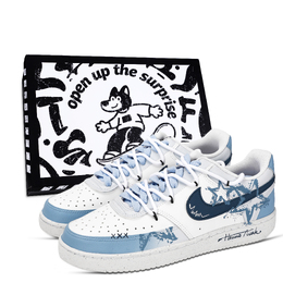 Nike Кроссовки Court Vision 1 Distressed Stars, износостойкие, низкие, для скейтбординга, мужские, сине-белые dh2987-101（team883-破碎星星鞋盒） | blue white