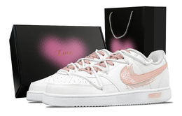 Nike Кроссовки для скейтборда Court Vision 1 Lotus Heart Box с противоскользящей подошвой, износостойкие, мужские, белые, розовые dh2987-101(team459-莲花-爱心礼盒) | white pink