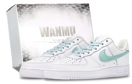 Nike Кроссовки для скейтбординга Air Force 1, раннее лето, Feng Yin, противоскользящие, износостойкие, низкие, мужские, белые, зеленые cw2288-111（team686-浅夏风吟） | white green (silver box)