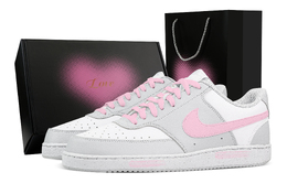 Nike Кроссовки Court Vision Sweet Cherry Love Song Heart Box с низким верхом, устойчивые к истиранию, для скейтбординга, мужские, белые, розовые hm9862-002(team773-甜樱恋曲-爱心礼盒) | white pink