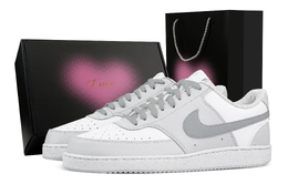 Nike Кроссовки Court Vision Deep Sea Gull Gray Heart Box с низким верхом, устойчивые к истиранию, для скейтбординга, белые, серые hm9862-002(team773-深海鸥灰-爱心礼盒) | white gray