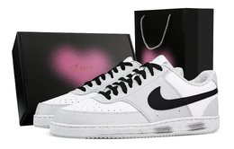 Nike Кроссовки Court Vision Black Paper Box Heart Box, износостойкие, низкие, для скейтбординга, мужские, черные, белые, серые hm9862-002(team773-黑纸箱-爱心礼盒) | black white gray