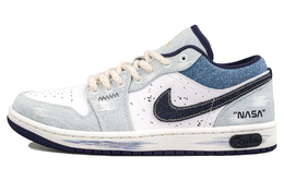 Jordan Баскетбольные кроссовки Air 1 RISK Xingji Denim, износостойкие, низкие, винтажные, мужские, цвет белый, синий ih0648-141(team27-男款星际牛仔) | white blue