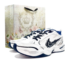 Nike Air Monarch 4 легкие низкие массивные кроссовки, увеличивающие рост, мужские, белые, серые 415445-102（team631- 墨影bag） | white gray