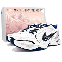 Nike Air Monarch 4 легкие низкие массивные кроссовки, увеличивающие рост, мужские, белые, серые 415445-102（team631- 墨影sbox） | white gray