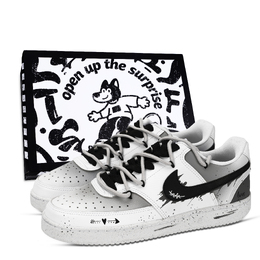 Nike Кроссовки Court Vision 1 Deep Love Box, износостойкие, низкие, для скейтбординга, мужские, черные, белые, серые dh2987-101（team883-深沉的爱鞋盒） | black white gray
