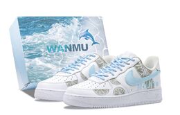 Nike Кроссовки Air Force 1 Summer Of Sea Salt, устойчивые к истиранию, с низким верхом, для скейтбординга, мужские, белые, синие cw2288-111（team144-海盐之夏） | white blue