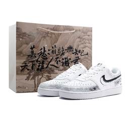 Nike Кроссовки Court Vision 1 Ink Shadow Graffiti, износостойкие и легкие, низкие, для скейтбординга, мужские, черные, белые, серые dh2987-101(team-1331墨影涂鸦礼袋款) | black white gray (special shopping bag)