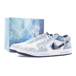 Jordan Баскетбольные кроссовки Air 1 Celadon Misty Rain с низким верхом, устойчивые к истиранию, винтажные, мужские, темно-синие ih0648-141（team626-青瓷烟雨） | navy blue (special shopping bag)