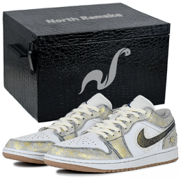 Jordan Износостойкие и легкие баскетбольные кроссовки Air 1 Vintage Low Top, мужские, белые, серо-золотые 553558-146(team96-日光漫溯s-box） | sunlight reverie-gift box 1
