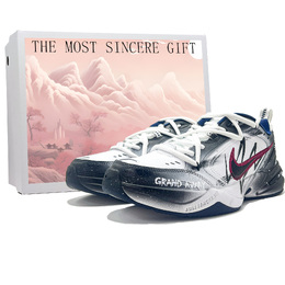 Nike Air Monarch 4 легкие низкие массивные кроссовки, увеличивающие рост, мужские, белые, черные, синие 415445-102（team631- air涂鸦战靴s） | white black blue