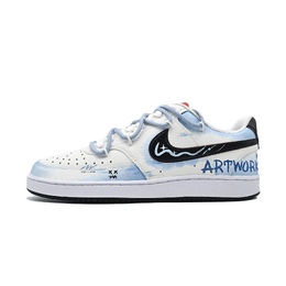 Nike Кроссовки Court Vision 1 Graffiti Xingji, износостойкие, низкие, для скейтбординга, мужские, белые, синие dm1187-101(team1198-涂鸦星际) | light blue