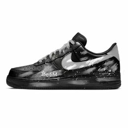 Nike Кроссовки Air Force 1 Black Warrior, Ink Splatter Air Raid, устойчивые к истиранию, низкие, для скейтбординга, мужские, черные cw2288-001（team1267-泼墨空袭） | black