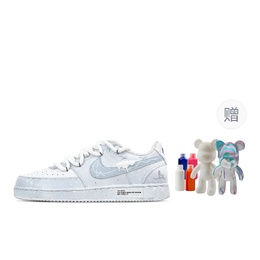 Nike Кроссовки для скейтбординга Court Vision 1 Frost Feather Wave, Fluid Bear, износостойкие, низкие, мужские, цвет белый, синий dh2987-101(team773-霜羽掠波-流体熊） | white blue