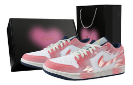 Jordan Баскетбольные кроссовки Air 1 Tail Fox, Heart Box, износостойкие, винтажные, низкие, мужские, розовые, белые ih0648-141(team773-尾狐-爱心礼盒) | pink white