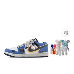 Jordan Баскетбольные кроссовки Air 1 Toy City, Fluid Bear, износостойкие, винтажные, низкие, мужские, сине-белые ih0648-141(team773-玩具城-流体熊) | blue white