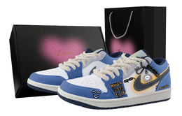 Jordan Баскетбольные кроссовки Air 1 Toy City, Heart Box, износостойкие, винтажные, низкие, мужские, сине-белые ih0648-141(team773-玩具城-爱心礼盒) | blue white