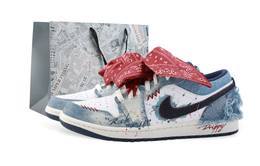 Jordan Баскетбольные кроссовки Air 1 Drippy Soul Rock с амортизацией, износостойкие, низкие, винтажные, мужские, белые, синие, красные ih0648-141(team889-灵魂摇滚) | white blue (special shopping bag)