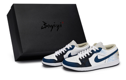 Jordan Баскетбольные кроссовки Air 1 Vintage, низкие, мужские, цвет: черный/белый/синий/коричневый 553558-153(team80-男款青瓷流云s-box) | black white blue brown