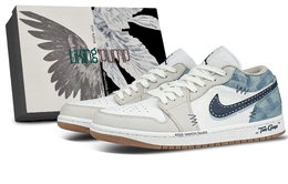 Jordan Баскетбольные кроссовки Air 1 Low Top Vintage, мужские, белые, синие 553558-146（team1117街头牛仔-box） | white blue