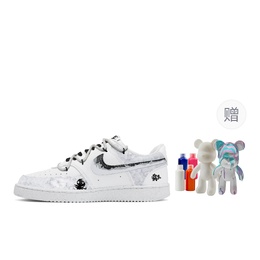 Nike Кроссовки Air Force 1 Bowser, Fluid Bear, износостойкие, низкие, для скейтбординга, белые, мужские dh2987-101(team773-霸王-流体熊） | white
