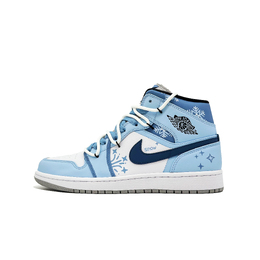 Jordan Баскетбольные кроссовки Air 1 Vintage, мужские, средний верх, белые 554724-092（team617-蓝琦雪缘） | blue white