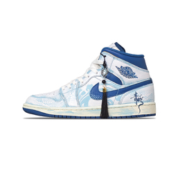 Jordan Баскетбольные кроссовки Air 1 Durable Breathable Lightweight Mid-Top Vintage, мужские, синие fn5215-141(teameight-男款青蛇传说) | blue