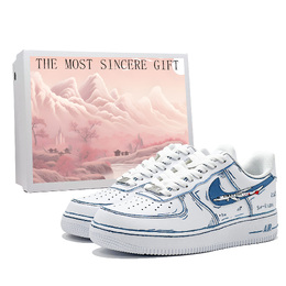 Nike Низкие противоскользящие кроссовки для скейтбординга Air Force 1, мужские, сине-белые cw2288-111(team631-时光飞机) | blue white