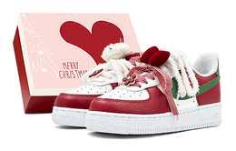 Nike Кроссовки Air Force 1 с низким верхом, противоскользящие, износостойкие, для скейтбординга, мужские, белые, красные, зеленые cw2288-111(team88-圣诞diys-box) | white red green