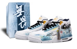 Nike Баскетбольные кроссовки Flight Legacy Ink Feather And Smoke с противоскользящим эффектом, винтажные, среднего размера, мужские, белого и синего цветов bq4212-102(team422-墨羽云烟bbox) | white blue