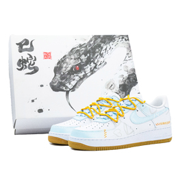 Nike Кроссовки Air Force 1 Orange Wave New Trend, в комплекте коробка, противоскользящие, износостойкие, низкие, для скейтбординга, мужские, белые, синие dj2739-100(team335-橙波心潮礼盒） | white blue
