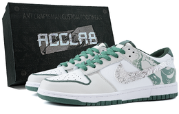 Nike Кроссовки для скейтбординга Dunk, износостойкие, нескользящие, низкие, мужские, белые, серо-зеленые hf2874-001（team97-霜青游蛟礼盒） | white gray green