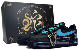 Nike Кроссовки для скейтбординга Air Force 1 с антискользящей амортизацией, низкие, унисекс, черно-синие cw2288-001（team726-暗夜笑面-sbox） | black