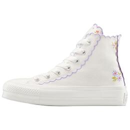 Женские кроссовки Chuck Taylor All Star Lift на платформе с высокой посадкой, с вышитыми цветами и зубчатыми краями Converse, White Purple a13528c | white purple