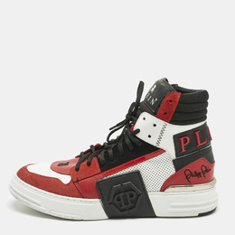Philipp Plein Red Leather and Suede Phantom Kicks High Top Sneakers Size 42 1210461