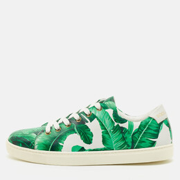 Dolce & Gabbana Green/White Leather Banana Leaf Print Low Top Sneakers Size 39 1211172