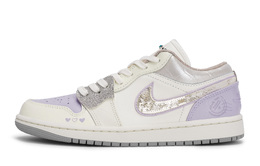 Jordan Баскетбольные кроссовки Air 1 Vintage, унисекс, низкие, бежевые/белые/серебристые/фиолетовые ih7323-100(team1189-女款银河来信) | beige silver purple