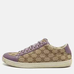 Gucci Beige/Purple Canvas and Leather Guccissima Lace Up Sneakers Size 41 1211930