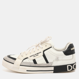 Dolce & Gabbana White/Black Leather and Suede Custom 2.Zero Low Top Sneakers Size 43 1211011