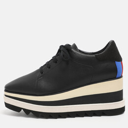 Stella McCartney Black Faux Leather and Faux Suede Elyse Star Platform Derby Sneakers Size 38 1211304