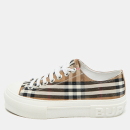 Burberry Beige Check Canvas Lace Up Sneakers Size 37 1211327
