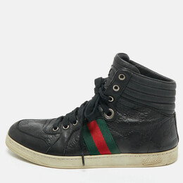 Gucci Black Guccissima Leather Web Detail High-Top Sneakers Size 40 1212496