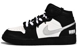 Баскетбольные кроссовки Air 1 Mid Mid с амортизацией и средним верхом для детей и подростков Jordan, серебряный/черный 554725-093（team33-熊猫银翼） | silver black