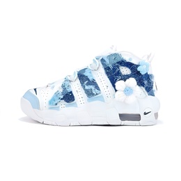 Баскетбольные кроссовки Air More Uptempo Mid для детей и подростков Nike, белый/синий dh9719-100(team405-海盐汽水) | white ice blue